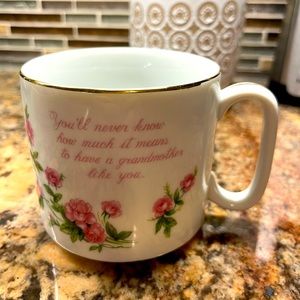 Grandmother mug - Lefton Porcelain - white with pink flowers and gold trim